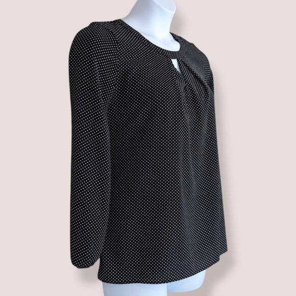 B&W Polka Dot Keyhole Blouse - Picture 3 of 5